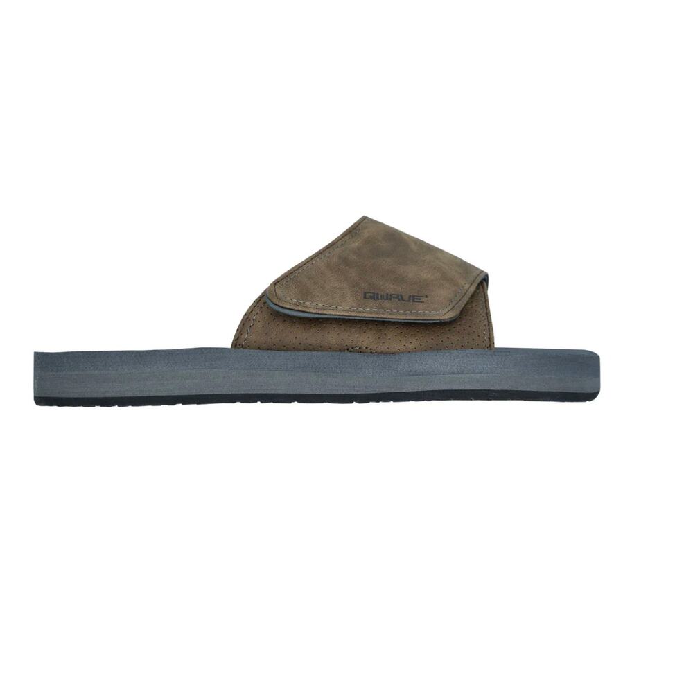 Mens Mocha Brown Synthetic Leather Perforated Comfort Beach Slides Size 10.5 New